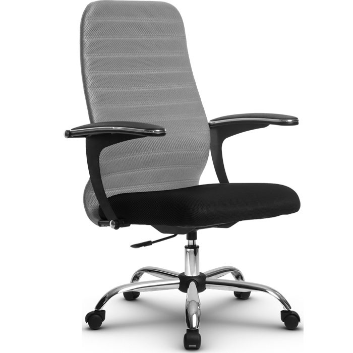 Кресло для руководителя Метта SU-СU160-10P Ch светло-серый, ткань, крестовина хром, пиастра