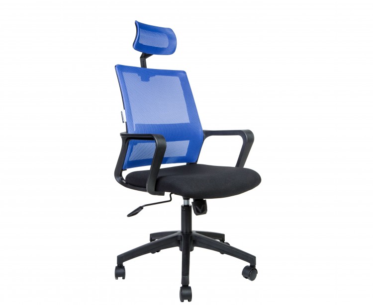 Кресло офисное / Бит / черный пластик / синяя сетка / черная ткань