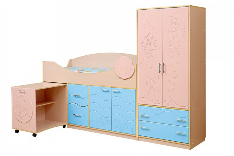 Набор мебели для детской комнаты Юниор - 12.2 мдф дуб молочный/розовый металлик/голубой металлик