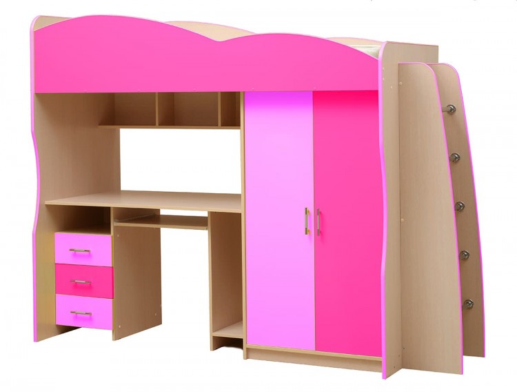 Набор детской мебели Юниор-3,1 (сп место 800х2000) лдсп дуб молочный + розовый