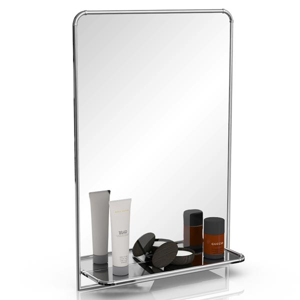 Зеркало 32Р2 серебро, ШхВ 40х60 см., зеркало для ванной комнаты, с полкой